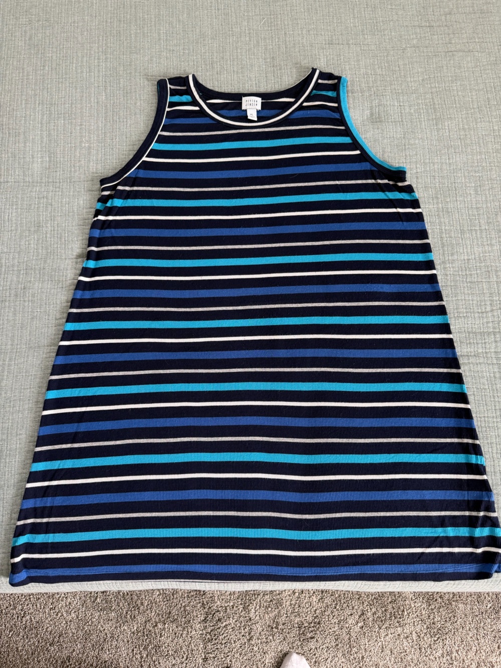 Striped Navy & Teal Sleeveless A-Line Dress